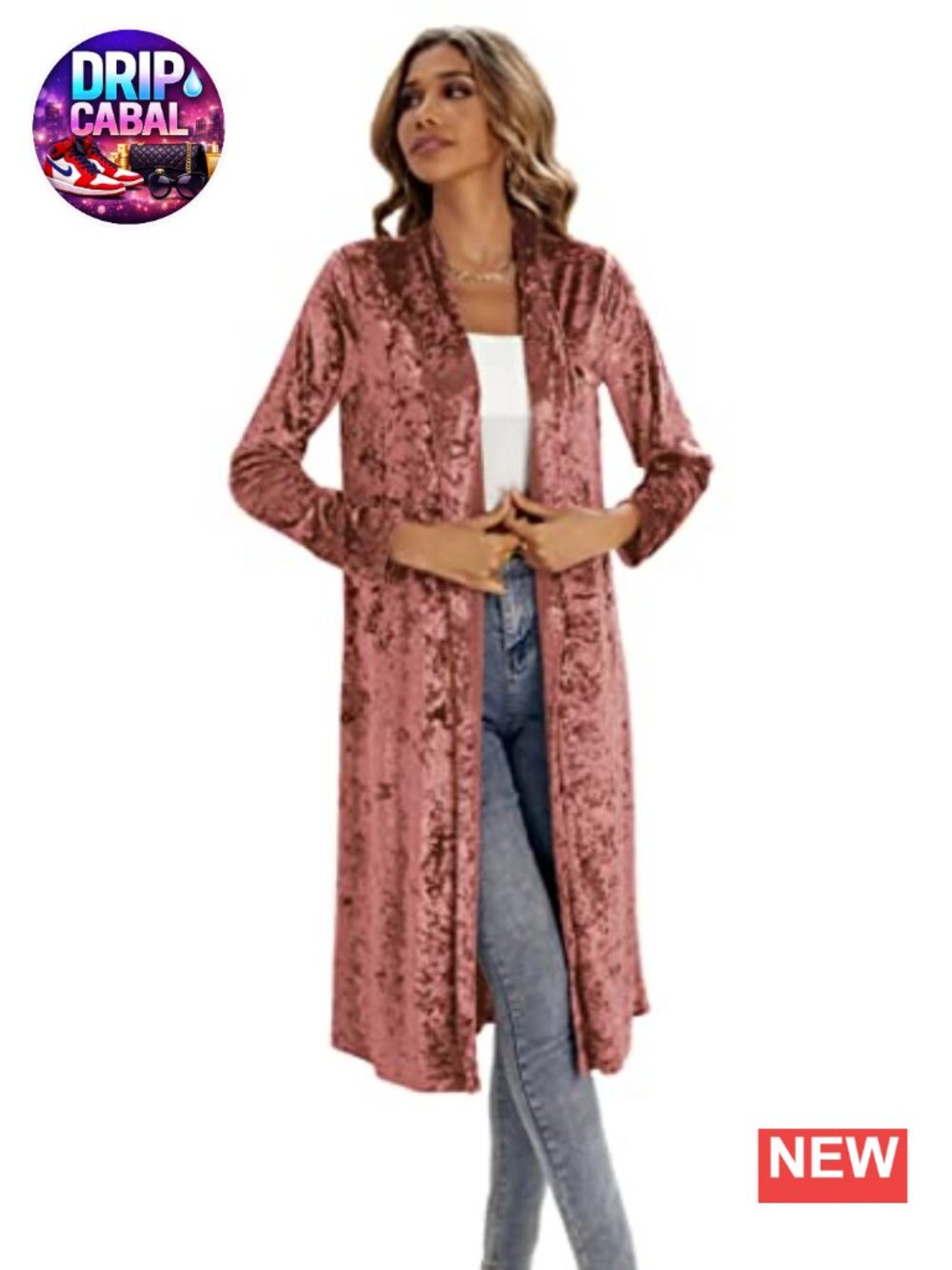 Velvet Open Front Maxi Cardigan Coat Long Sleeve Drape Collar Casual Outerwear
